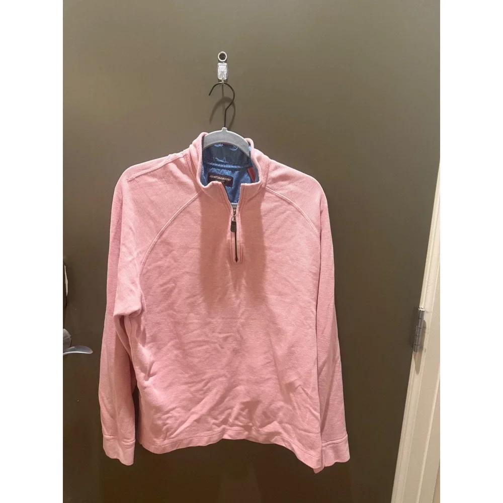 Johnston & Murphy Mens Pink Quarter Zip Pullover Sweater Size Large Mock Neck